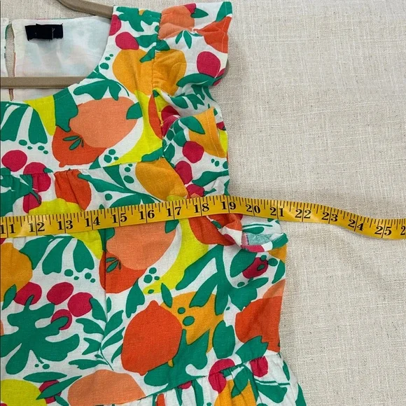 J. Crew Dress Size 12 Novelty Fruit Print Linen Tiered Ruffled Midi Beach Resort - Picture 12 of 15